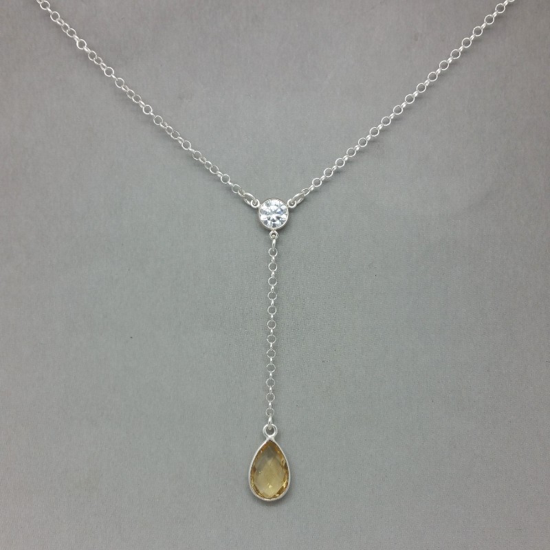 Citrine and sterling silver lariat necklace
